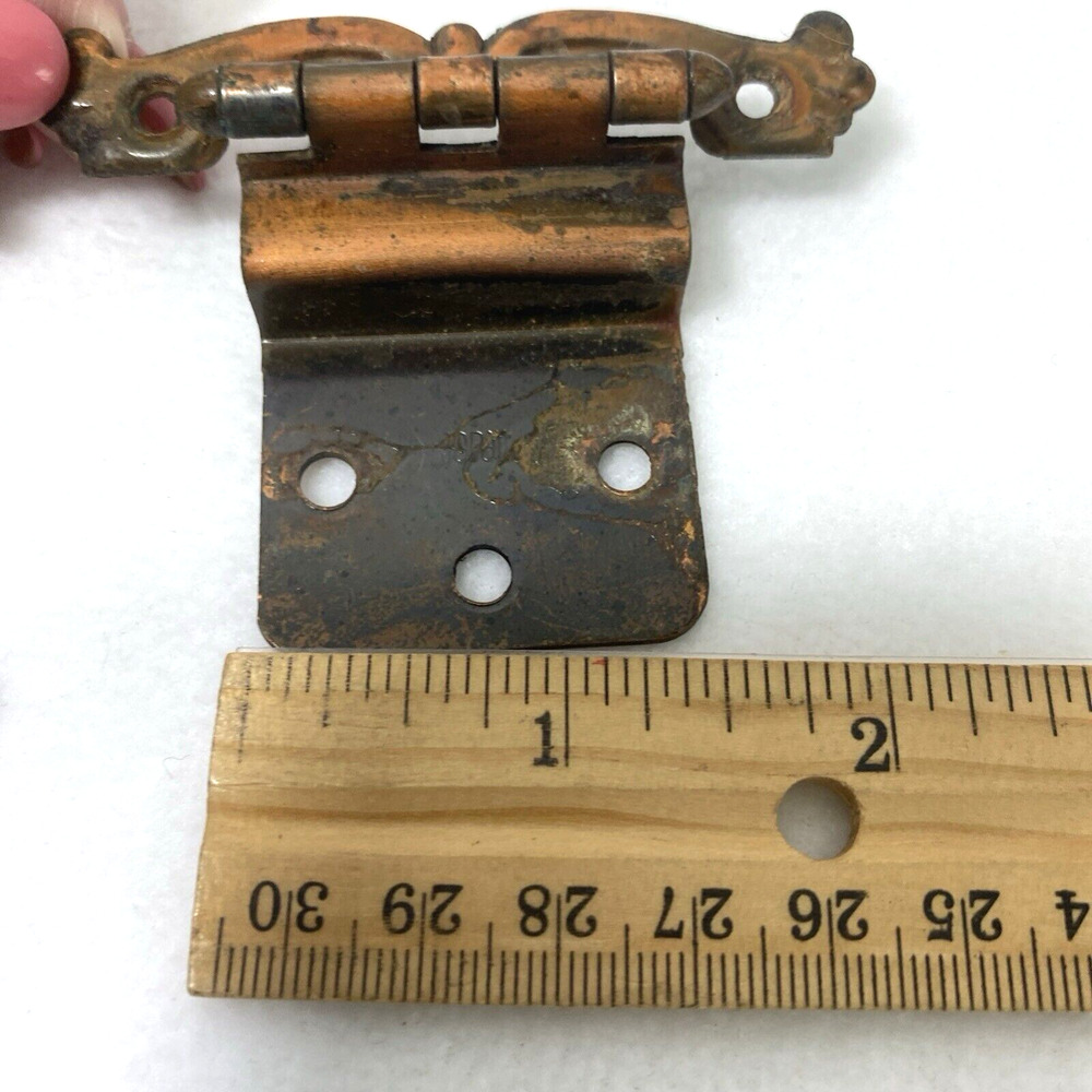 6 Vintage Coppertone Black Metal Cabinet Drawer‎ Pull Handles & 8 Hinges Japan - Picture 3 of 9